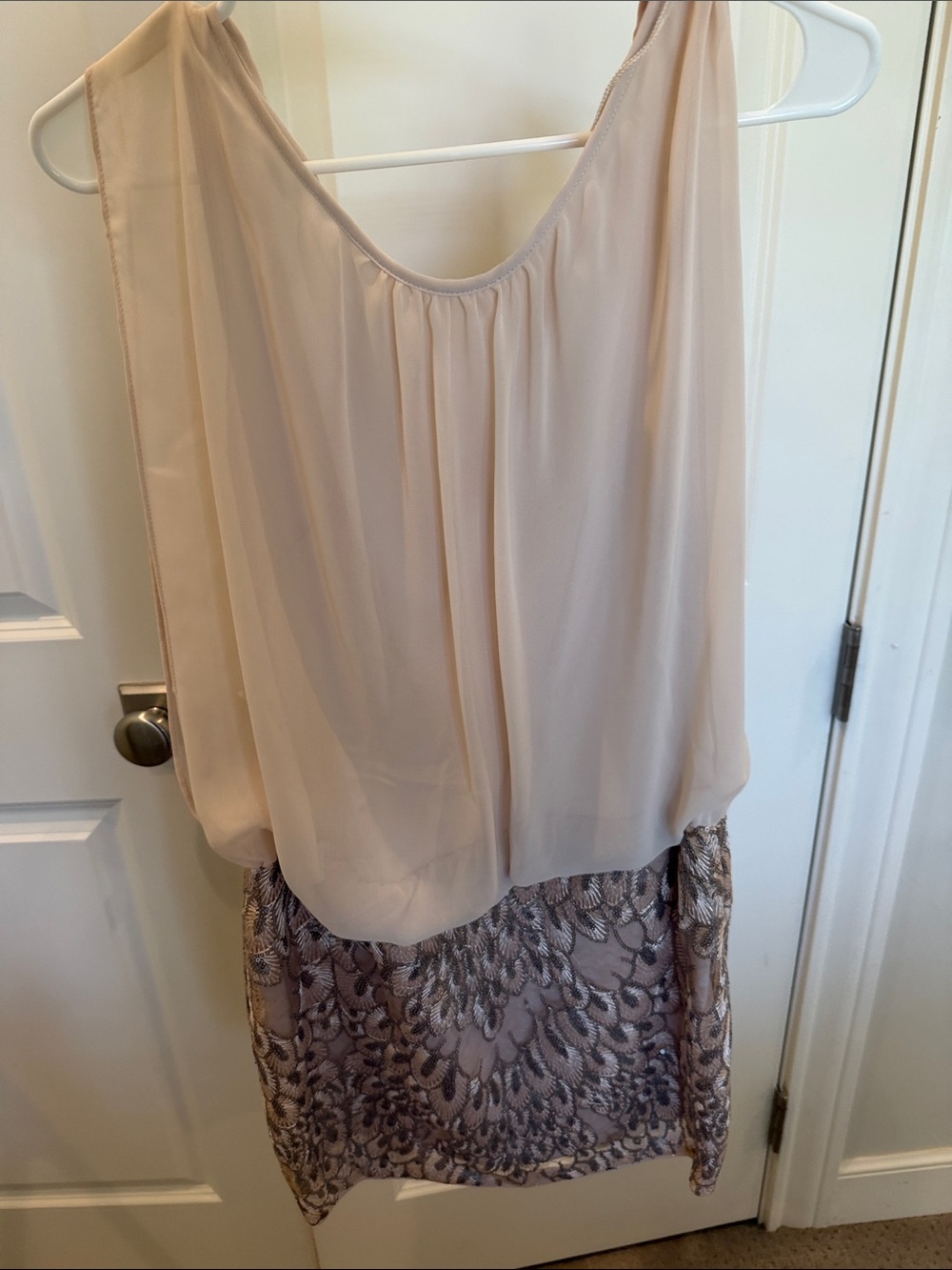 Aidan by Aidan Mattox Blush and Metallic Lace Mini Dress